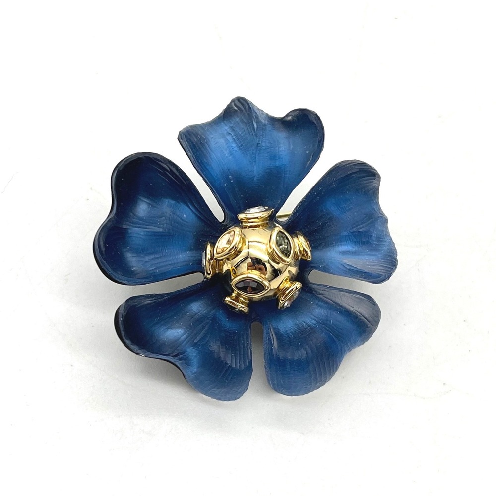 Alexis Bittar Blue Hand Carved Lucite Flower Pin Brooch with Crystal Center